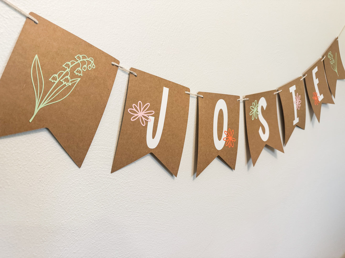 Personalized Birth Flower Name Banner – Kraft Paper Garland